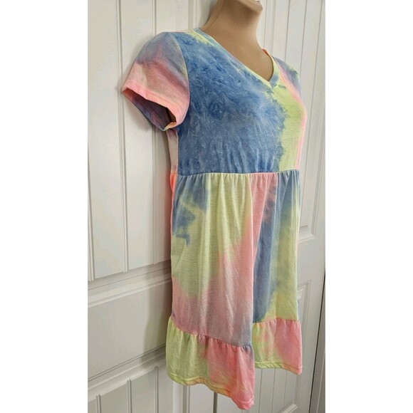 Shein Tie Dye V Neck Skater Dress Size L Brightly Colored - Picture 2 of 7